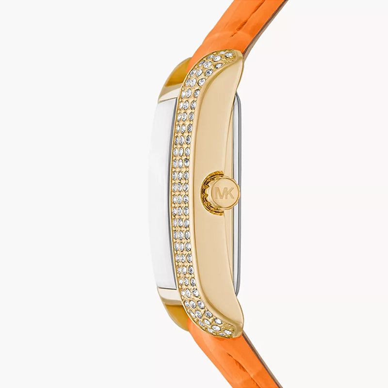 Michael Kors Emery Three Hand Rose Gold Dial Orange Leather Strap Watch For Women - MK2983 Buy Now By Michael Kors
