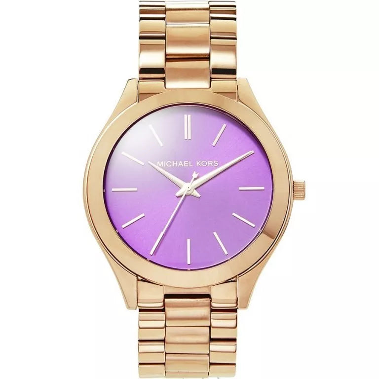 Michael Kors Slim Runway Purple Dial Rose Gold Steel Strap Watch for Women - MK3293 Buy Now By Michael Kors