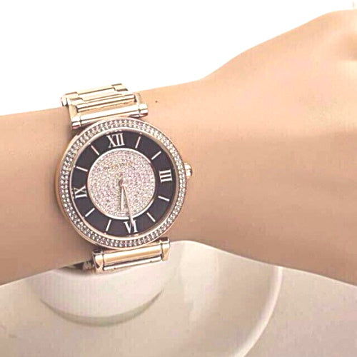 Michael Kors Catlin Black Dial Rose Gold Steel Strap Watch for Women - MK3339 Buy Now By Michael Kors