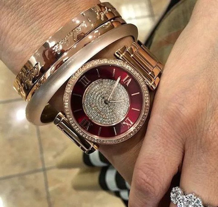 Michael Kors Caitlin Red Dial Rose Gold Stainless Steel Strap Watch for Women - MK3377 Buy Now By Michael Kors