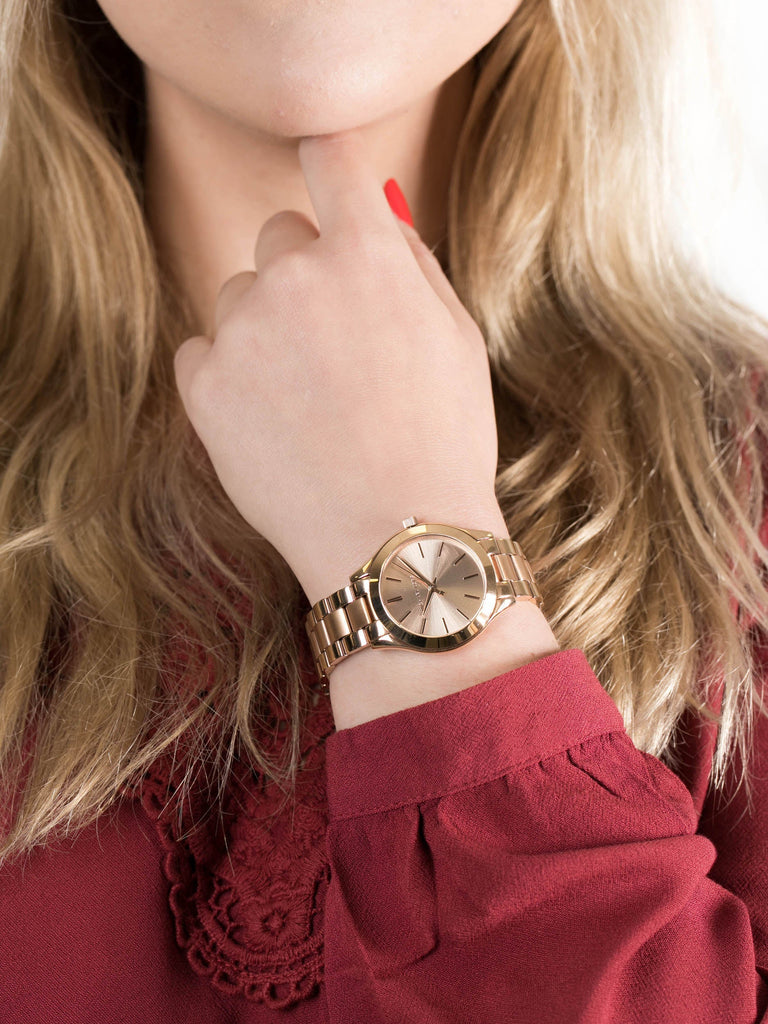 Michael Kors Slim Runway Rose Gold Dial Rose Gold Steel Strap Watch for Women - MK3513 Buy Now By Michael Kors