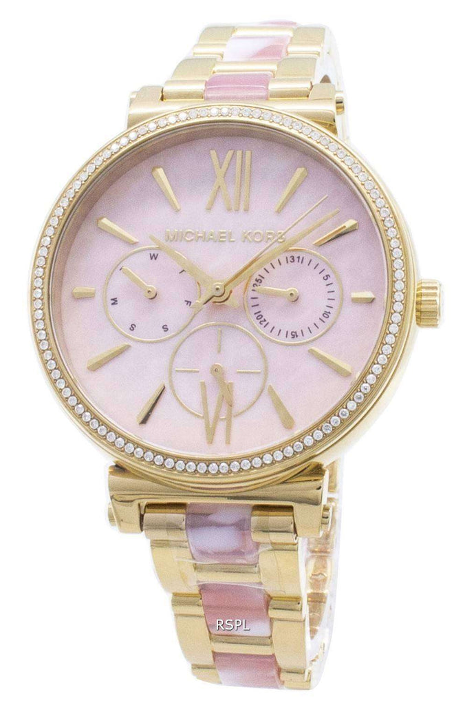 Michael Kors Sofie Crystals Mother of Pearl Pink Dial Two Tone Steel Strap Watch For Women - MK4344 Buy Now By Michael Kors