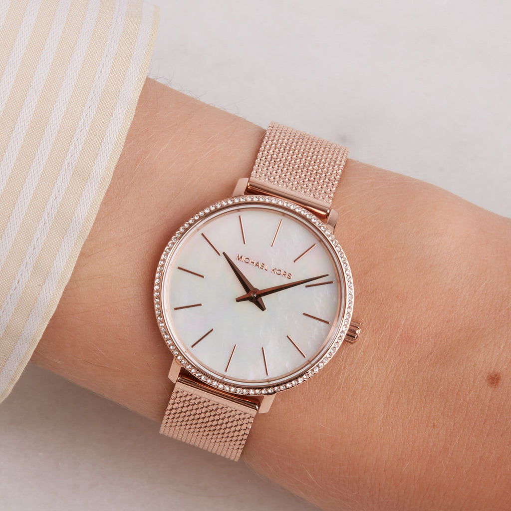 Michael Kors Pyper Quartz Mother of Pearl White Dial Rose Gold Mesh Strap Watch For Women - MK4588 Buy Now By Michael Kors