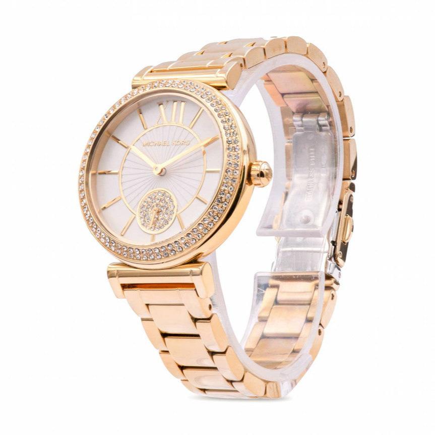 Michael Kors Abbey Three-Hand Analog White Dial Gold Steel Strap Watch for Women - MK4615 Buy Now By Michael Kors