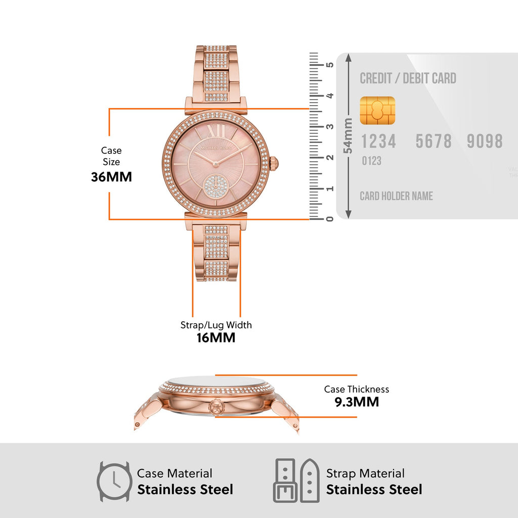 Michael Kors Abbey Three-Hand Analog Crystals Rose Gold Dial Rose Gold Steel Strap Watch for Women - MK4617 Buy Now By Michael Kors