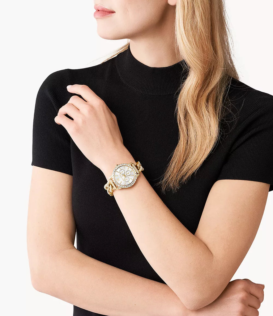 Michael Kors Layton Multifunction Glitz Silver Dial Gold Steel Strap Watch for Women - MK4653 Buy Now By Michael Kors