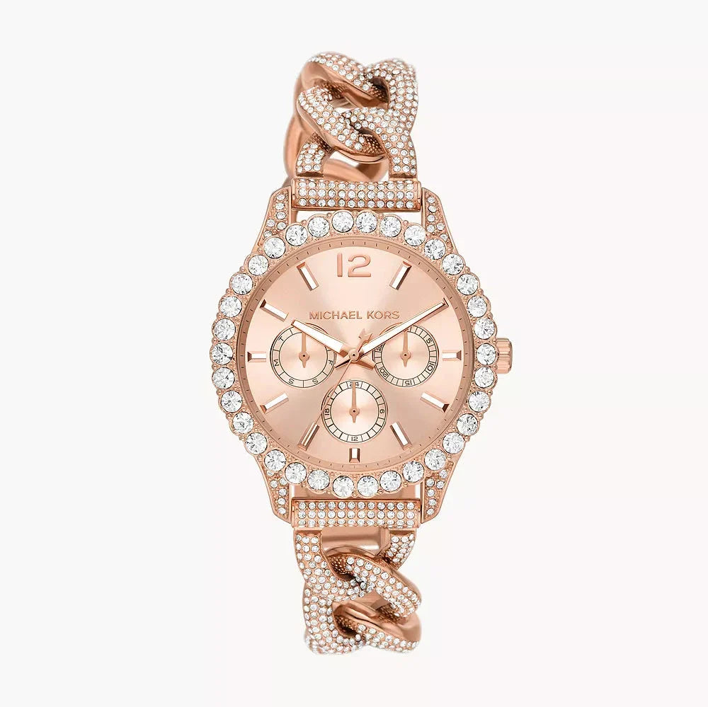Michael Kors Layton Multifunction Crystals Rose Gold Dial Rose Gold Steel Strap Watch for Women - MK4654 Buy Now By Michael Kors