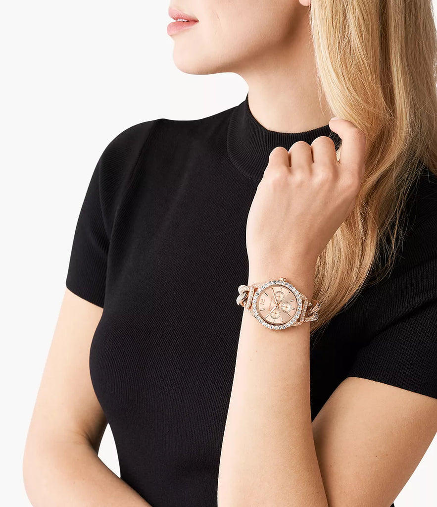 Michael Kors Layton Multifunction Crystals Rose Gold Dial Rose Gold Steel Strap Watch for Women - MK4654 Buy Now By Michael Kors
