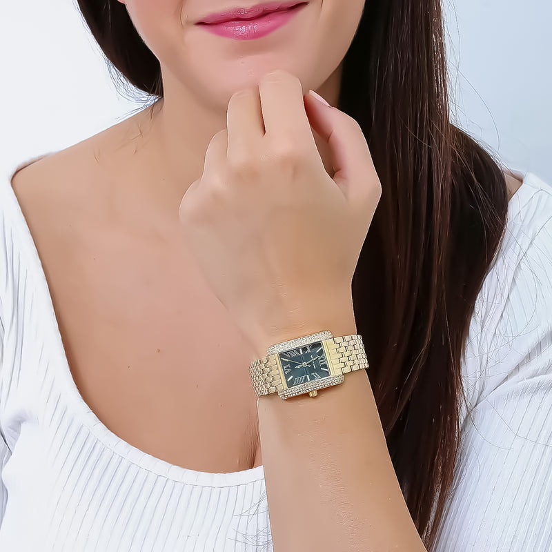 Michael Kors Emery Pave Analog Green Dial Gold Steel Strap Watch for Women - MK4742 Buy Now By Michael Kors