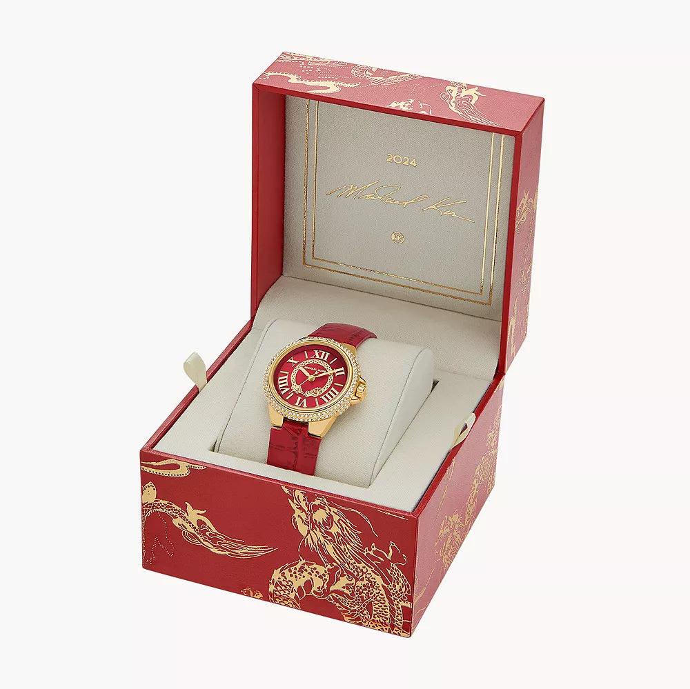 Michael Kors Camille Three-Hand Red Dial Red Leather Strap Watch for Women - MK4750 Buy Now By Michael Kors