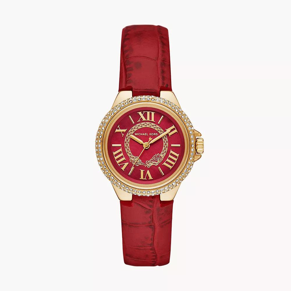 Michael Kors Camille Three-Hand Red Dial Red Leather Strap Watch for Women - MK4750 Buy Now By Michael Kors