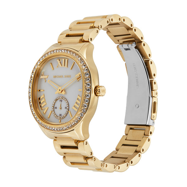 Michael Kors Sage Three-Hand Mother of Pearl White Dial Gold Steel Strap Watch for Women - MK4805 Buy Now By Michael Kors