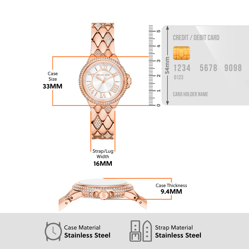 Michael Kors Camille Analog Silver Dial Rose Gold Steel Strap Watch for Women - MK4810 Buy Now By Michael Kors