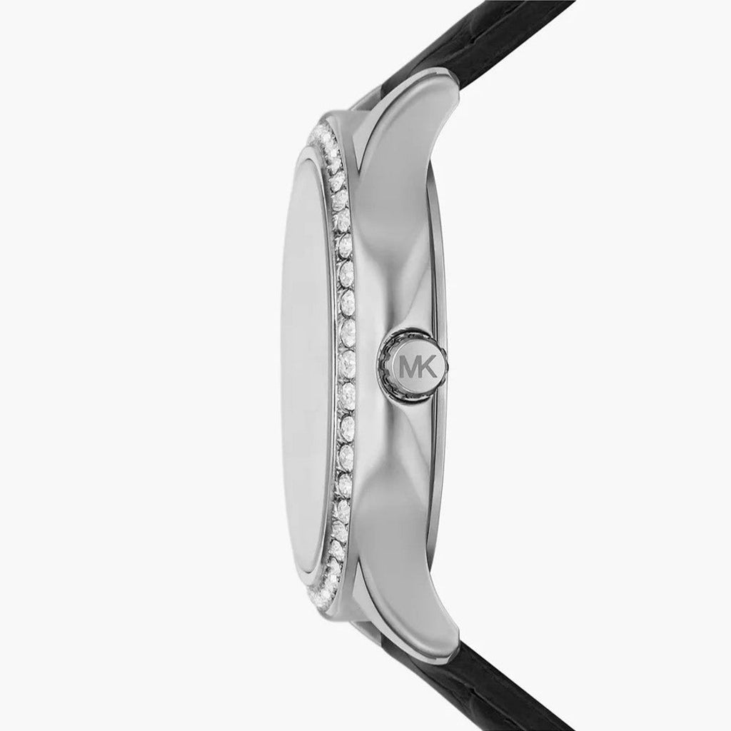Michael Kors Sage Three-Hand Mother of Pearl White Dial Black Leather Strap Watch for Women - MK4821 Buy Now By Michael Kors