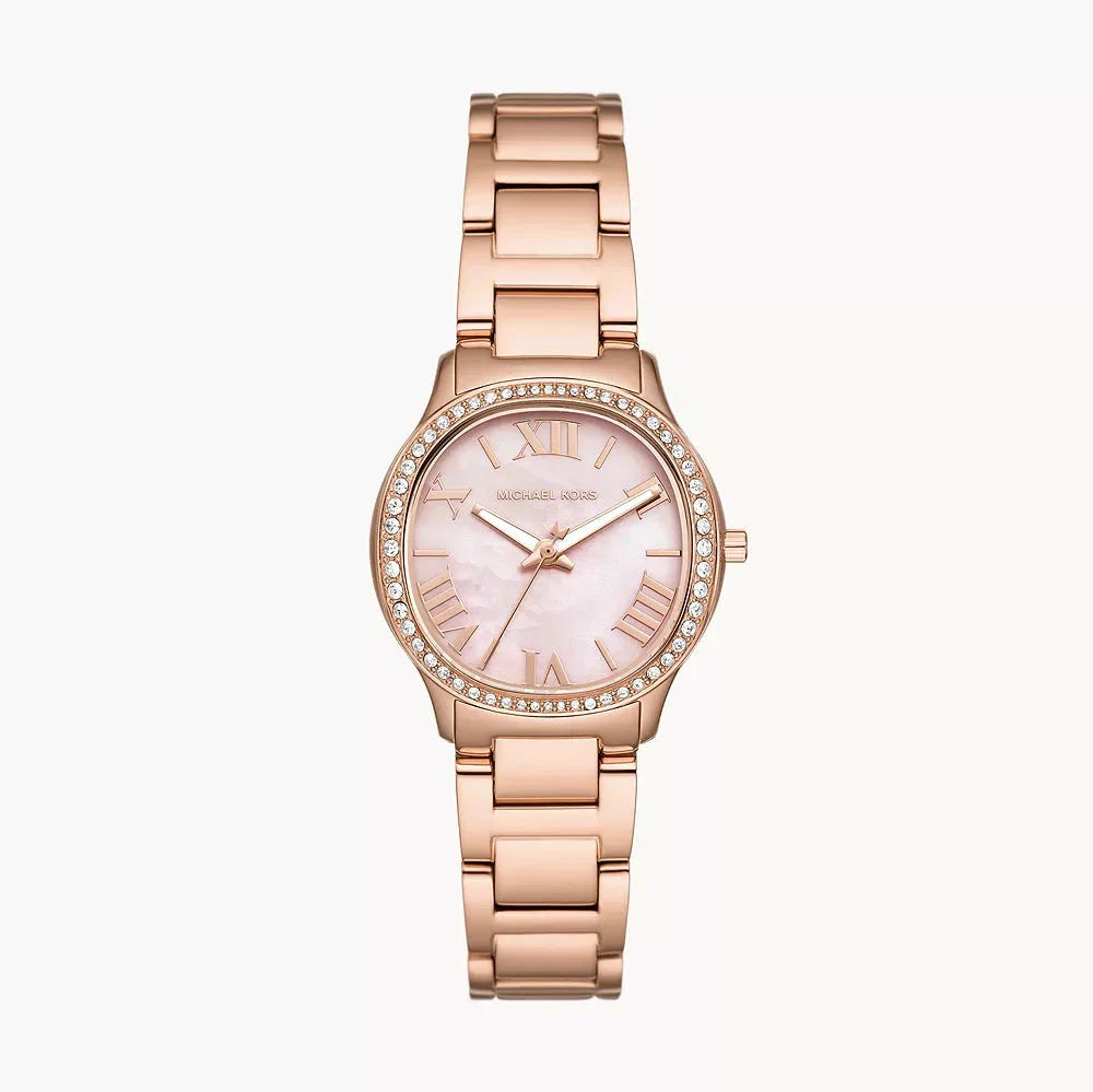 Michael Kors Sage Three-Hand Crystals Mother of Pearl Dial Rose Gold Steel Strap Watch for Women - MK4823 Buy Now By Michael Kors