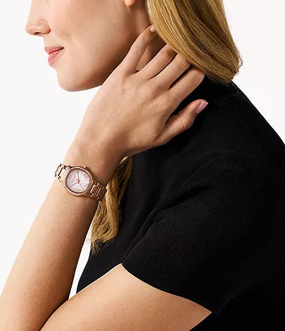 Michael Kors Sage Three-Hand Crystals Mother of Pearl Dial Rose Gold Steel Strap Watch for Women - MK4823 Buy Now By Michael Kors