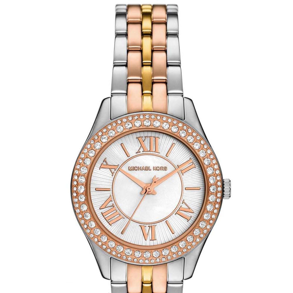 Michael Kors Harlowe Three-Hand Mother of Pearl White Dial Tri Tone Steel Strap Watch for Women - MK4846 Buy Now By Michael Kors