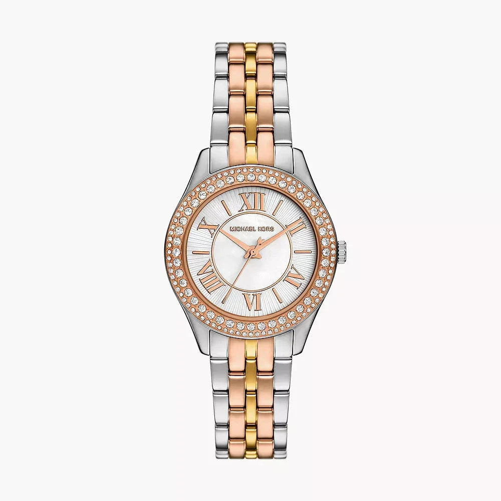 Michael Kors Harlowe Three-Hand Mother of Pearl White Dial Tri Tone Steel Strap Watch for Women - MK4846 Buy Now By Michael Kors