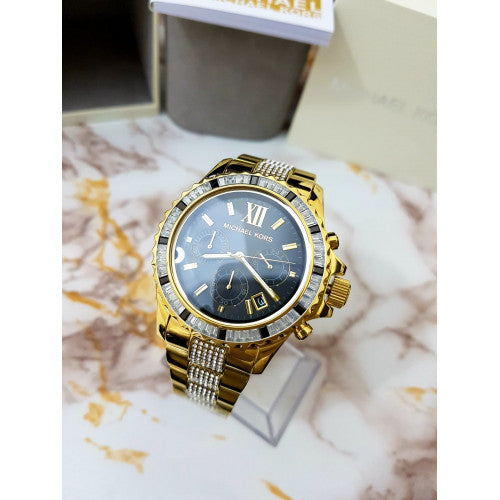 Michael Kors Everest Chronograph Black Dial Gold Steel Strap Watch For Women - MK5828 Buy Now By Michael Kors