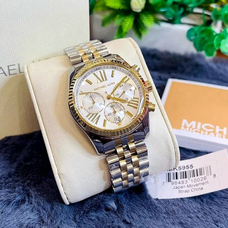 Michael Kors Lexington Silver Dial Two Tone Steel Strap Watch for Women - MK5955 Buy Now By Michael Kors
