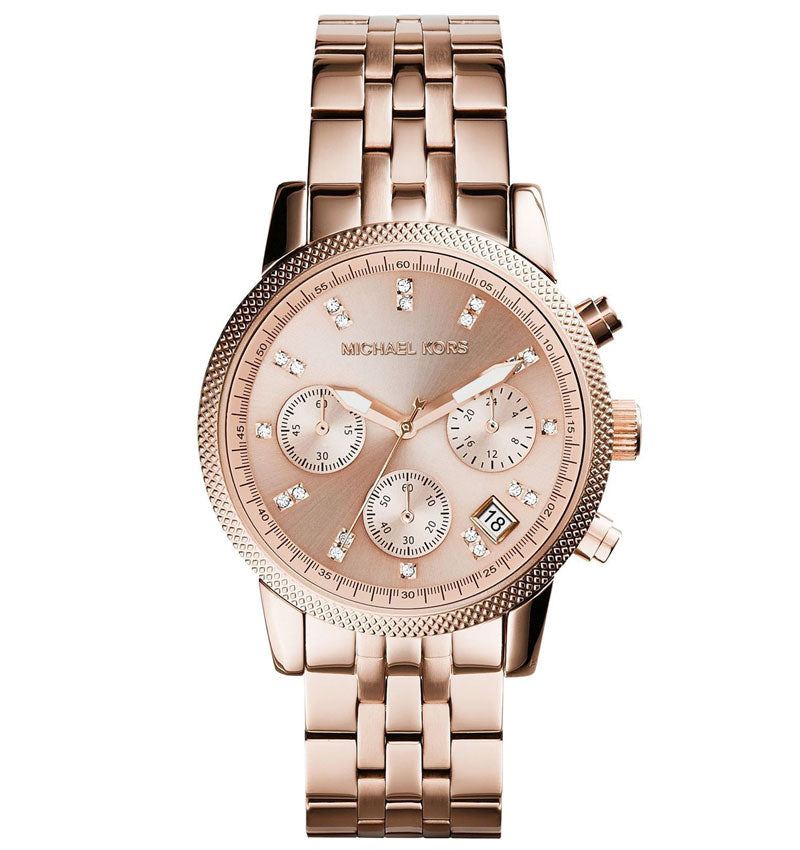 Michael Kors Ritz Chronograph Rose Gold Dial Rose Gold Steel Strap Watch for Women - MK6077 Buy Now By Michael Kors