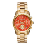 Michael Kors Runway Chronograph Orange Dial Gold Steep Strap Watch For Women - MK6162 Buy Now By Michael Kors