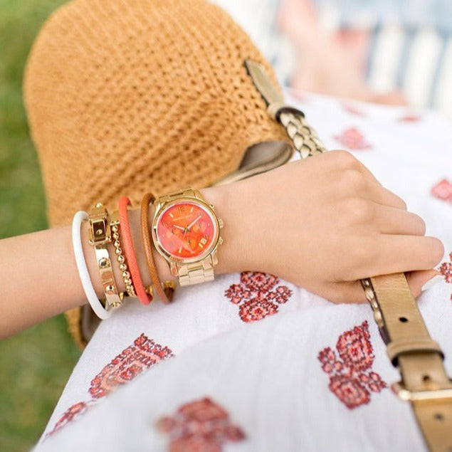 Michael Kors Runway Chronograph Orange Dial Gold Steep Strap Watch For Women - MK6162 Buy Now By Michael Kors