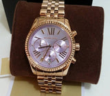 Michael Kors Lexington Purple Dial Rose Gold Steel Strap Watch For Women - MK6207