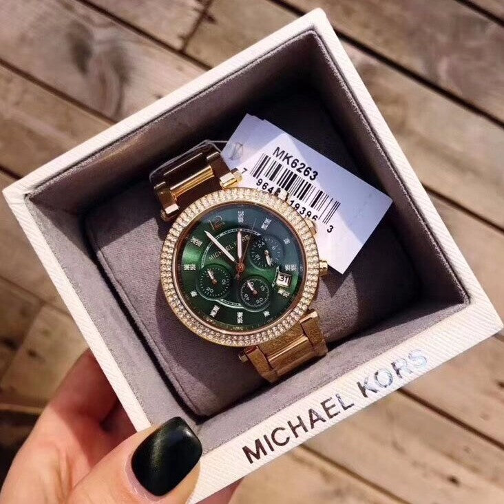 Michael Kors Parker Chronograph Green Dial Gold Steel Strap Watch for Women - MK6263 Buy Now By Michael Kors