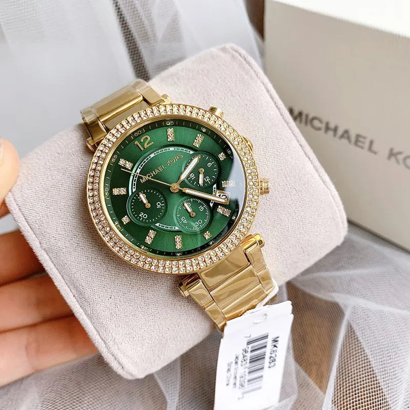 Michael Kors Parker Chronograph Green Dial Gold Steel Strap Watch for Women - MK6263 Buy Now By Michael Kors