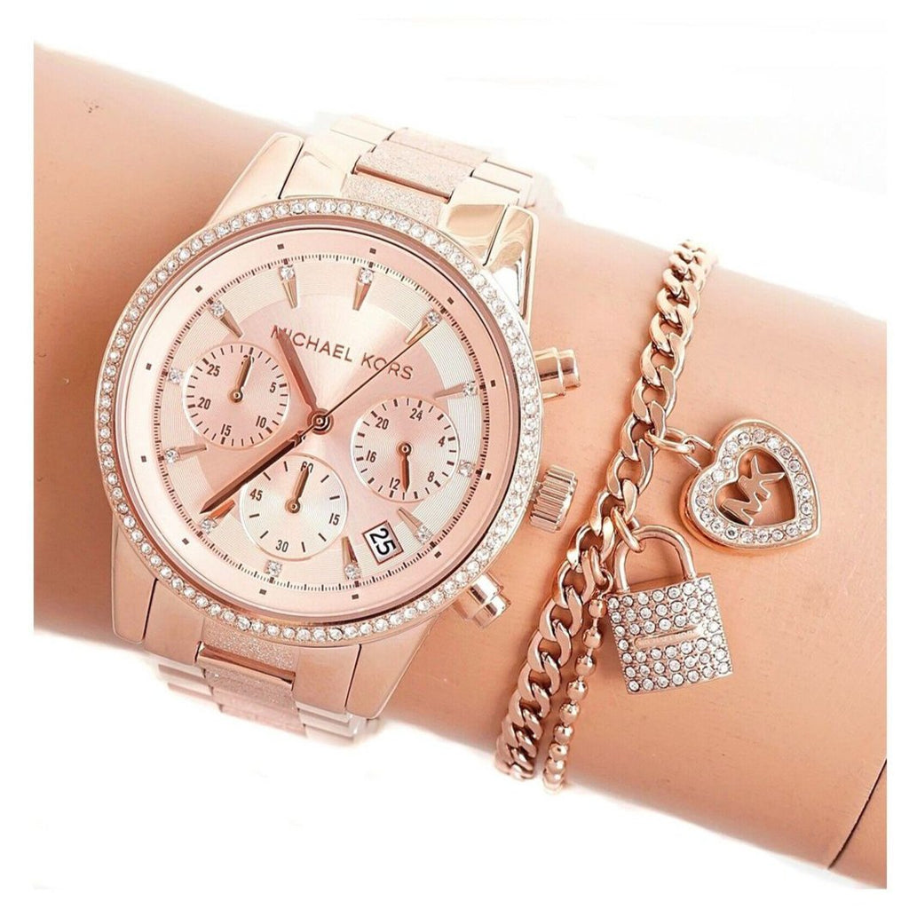 Michael Kors Ritz Chronograph Rose Gold Dial Rose Gold Steel Strap Watch For Women - MK6598 Buy Now By Michael Kors