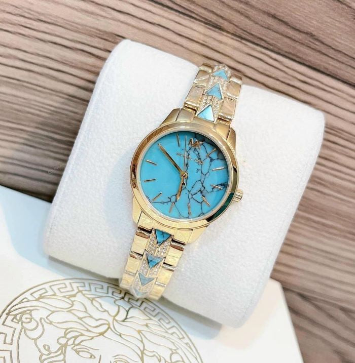 Michael Kors Petite Runway Mercer Blue Dial Gold Steel Strap Watch For Women - MK6673 Buy Now By Michael Kors