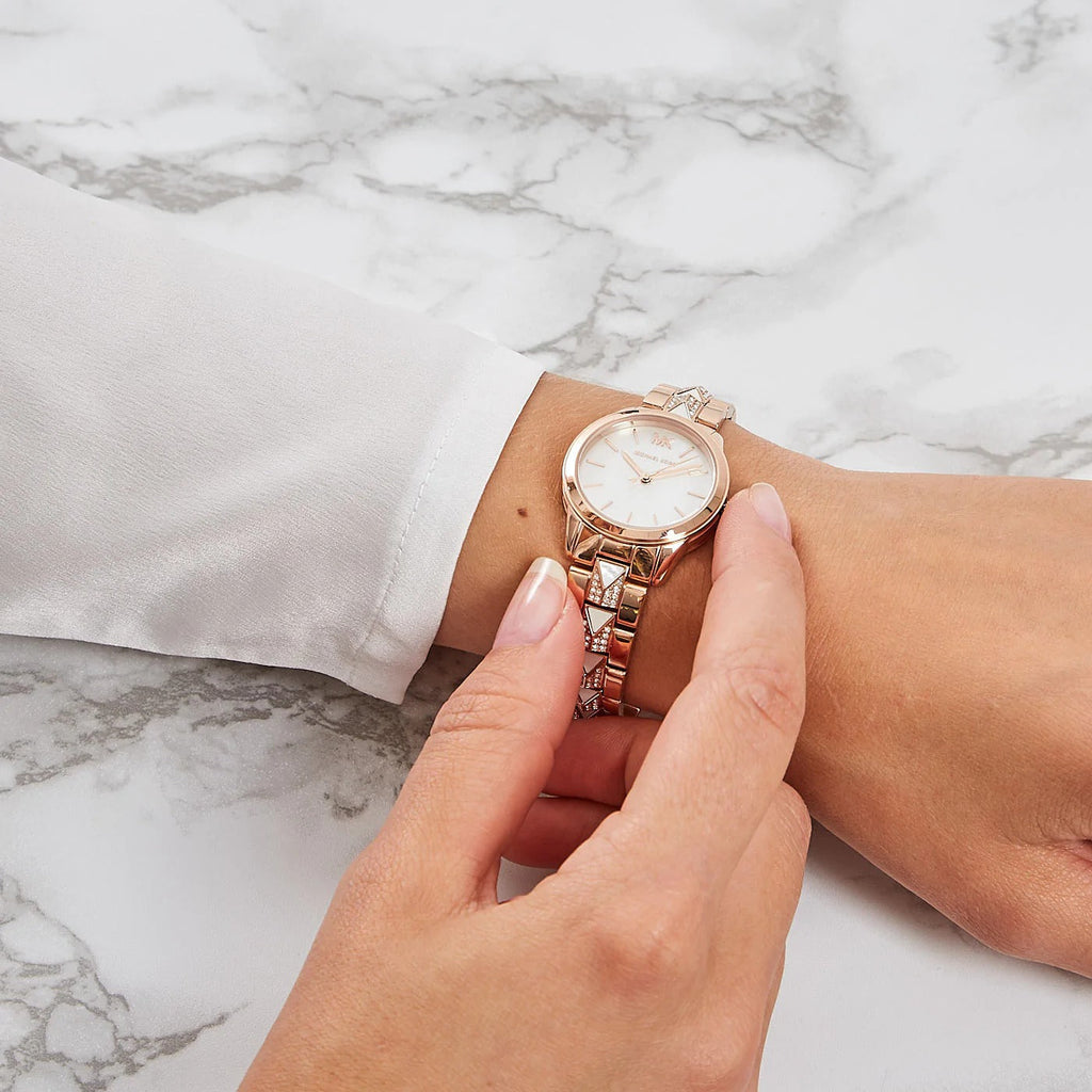 Michael Kors Runway Mercer Mother of Pearl White Dial Two Tone Steel Strap Watch For Women - MK6674 Buy Now By Michael Kors