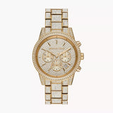 Michael Kors Ritz Three-Hand Glitz Crystals Gold Dial Gold Steel Strap Watch for Women - MK6747 Buy Now By Michael Kors