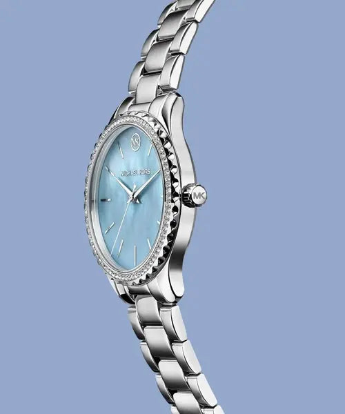 Michael Kors Layton Chronograph Mother of Pearl Blue Dial Silver Steel Strap Watch For Women - MK6847 Buy Now By Michael Kors