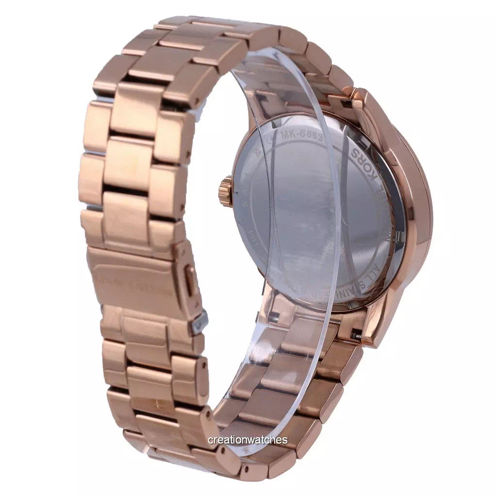 Michael Kors Ritz Analog Crystals Silver Dial Rose Gold Steel Strap Watch for Women - MK6863 Buy Now By Michael Kors