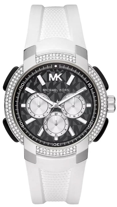 Michael Kors Sidney Multifunction Black Dial White Silicone Strap Watch For Women - MK6947 Buy Now By Michael Kors