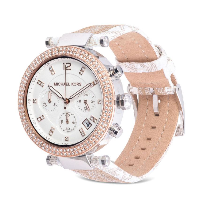 Michael Kors Parker Chronograph White Dial Two Tone Leather Strap Watch For Women - MK6950 Buy Now By Michael Kors