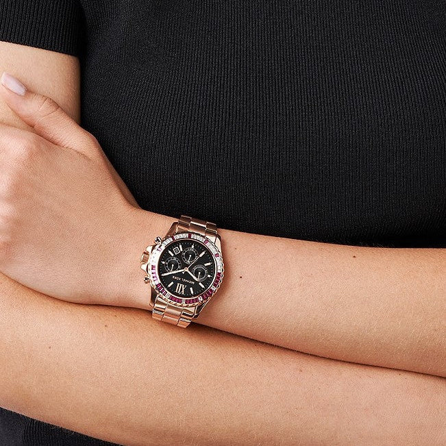 Michael Kors Everest Chronograph Black Dial Rose Gold Steel Strap Watch for Women - MK6972 Buy Now By Michael Kors