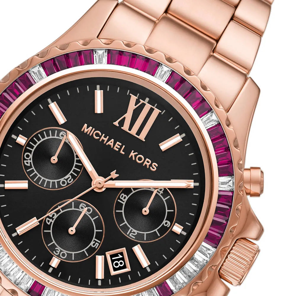 Michael Kors Everest Chronograph Black Dial Rose Gold Steel Strap Watch for Women - MK6972 Buy Now By Michael Kors