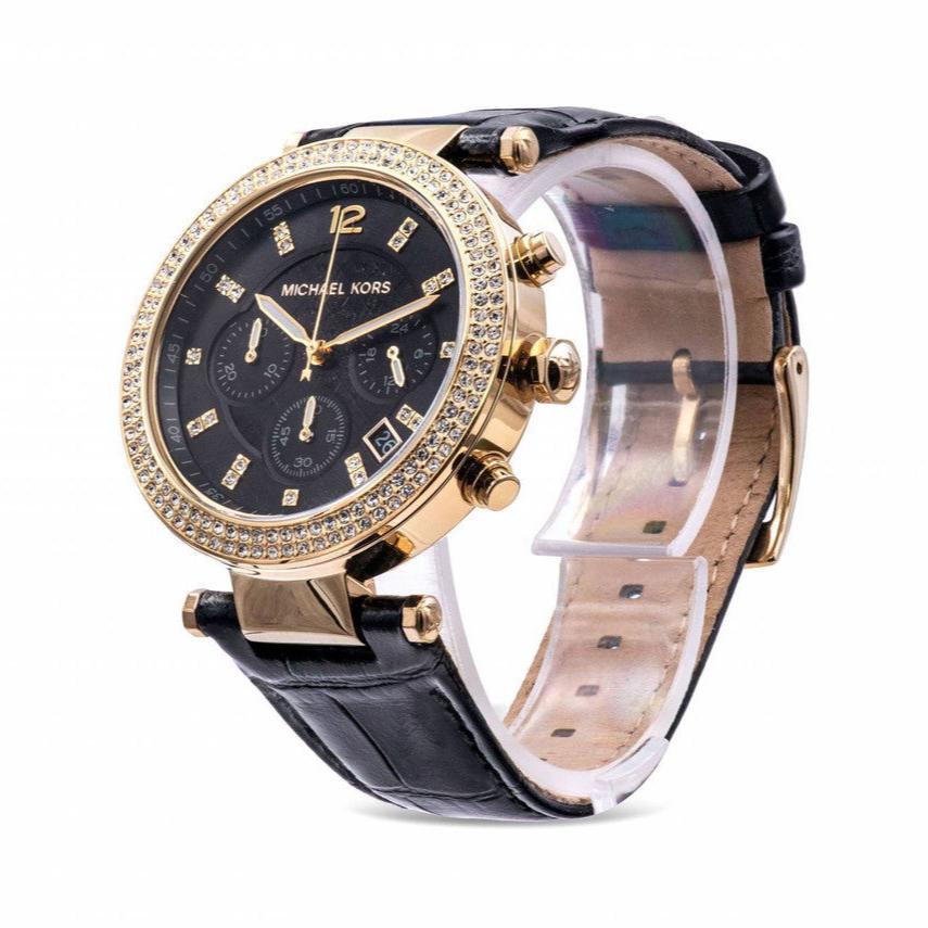 Michael Kors Parker Chronograph Black Dial Black Leather Strap Watch For Women - MK6984 Buy Now By Michael Kors