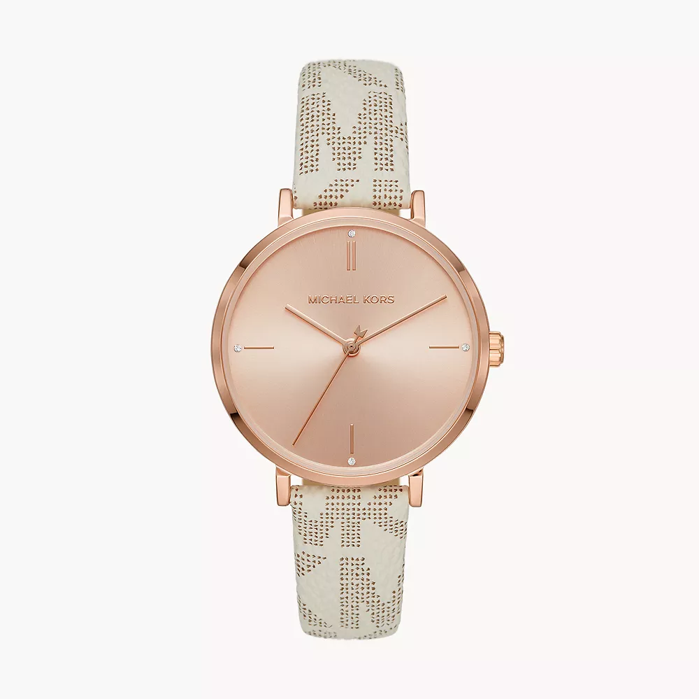 Michael Kors Jayne Three Hand Rose Gold Dial White Leather Strap Watch For Women - MK7128 Buy Now By Michael Kors