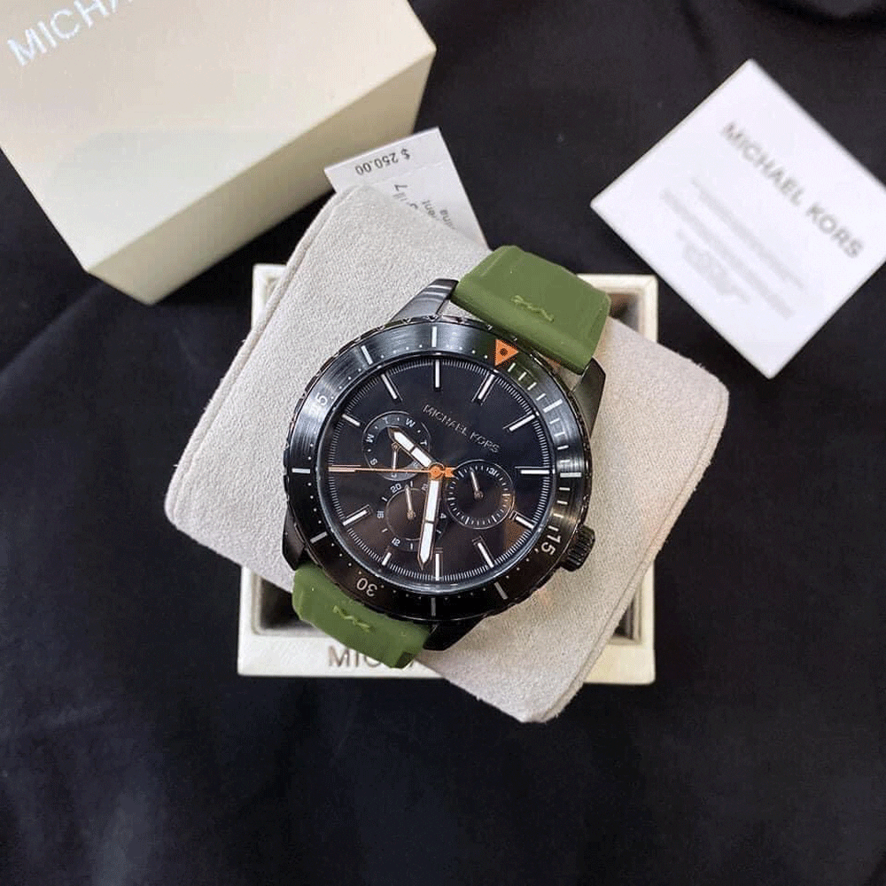 Michael Kors Cunningham Chronograph Black Dial Green Rubber Strap Watch For Men - MK7165 Buy Now By Michael Kors
