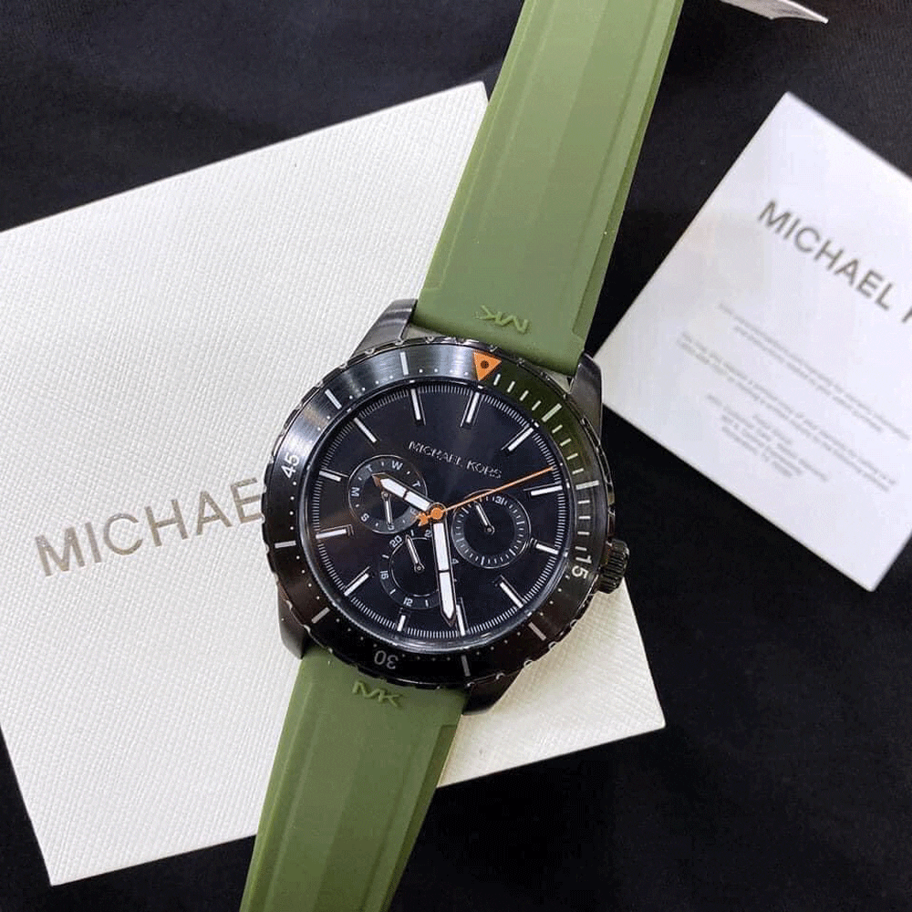 Michael Kors Cunningham Chronograph Black Dial Green Rubber Strap Watch For Men - MK7165 Buy Now By Michael Kors