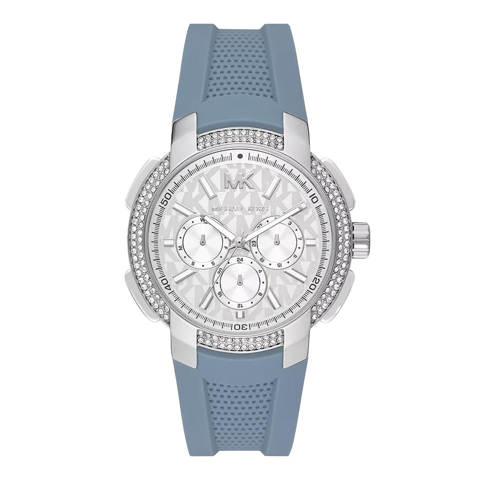 Michael Kors Sidney Multifunction Crystals Silver Dial Blue Rubber Strap Watch for Women - MK7220 Buy Now By Michael Kors