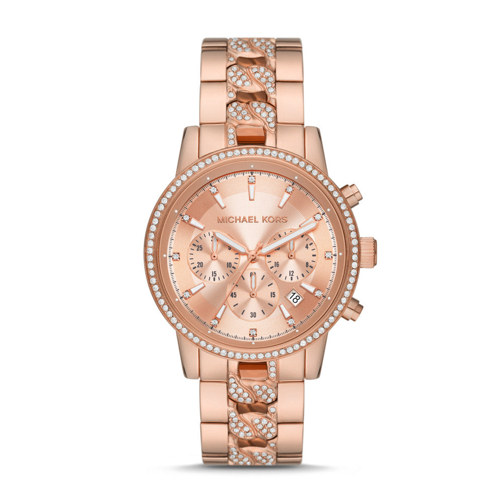 Michael Kors Ritz Chronograph Rose Gold Dial Rose Gold Steel Strap Watch For Women - MK7223 Buy Now By Michael Kors