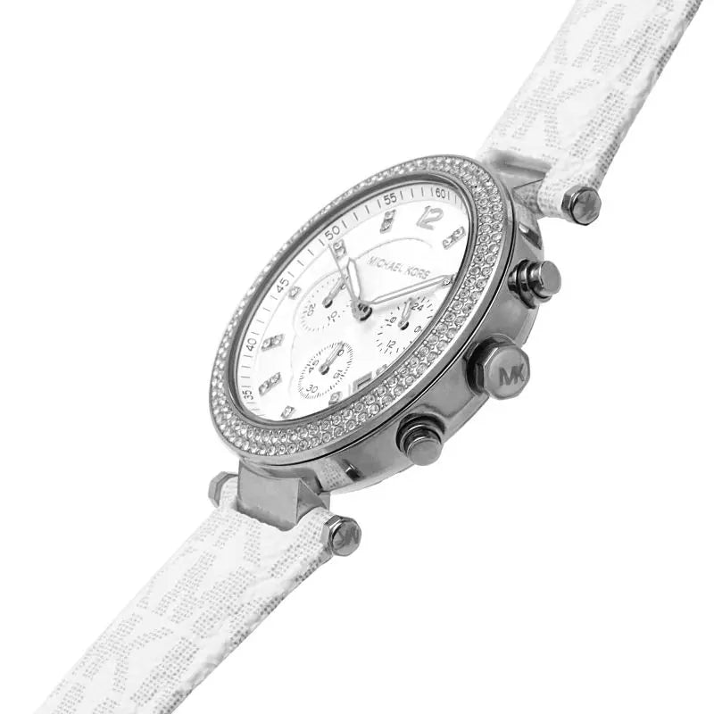 Michael Kors Parker Chronograph White Dial White Leather Strap Watch For Women - MK7226 Buy Now By Michael Kors