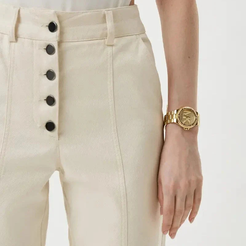 Michael Kors Lennox Three Hand Gold Dial Gold Steel Strap Watch For Women - MK7229 Buy Now By Michael Kors