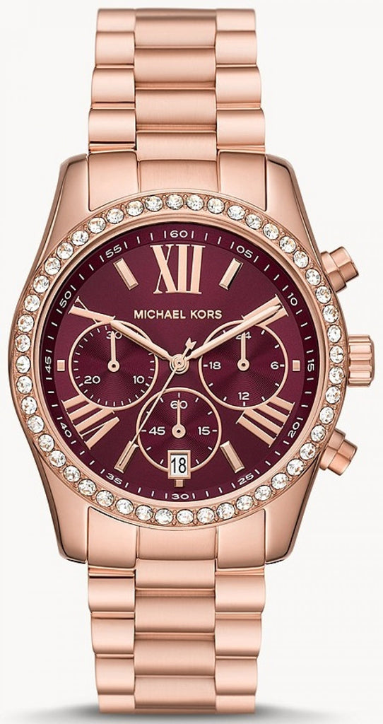Michael Kors Lexington Chronograph Red Dial Rose Gold Steel Strap Watch For Women - MK7275 Buy Now By Michael Kors