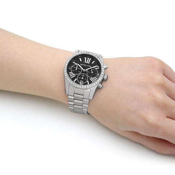 Michael Kors Lexington Chronograph Black Dial Silver Steel Strap Watch For Women - MK7277 Buy Now By Michael Kors